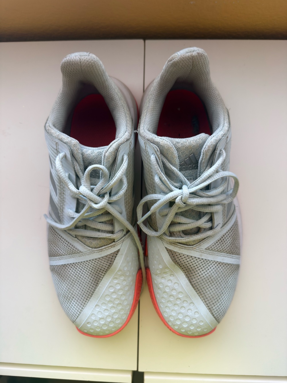 adidas Light Gray Athletic Sneakers with Red Inner Lining